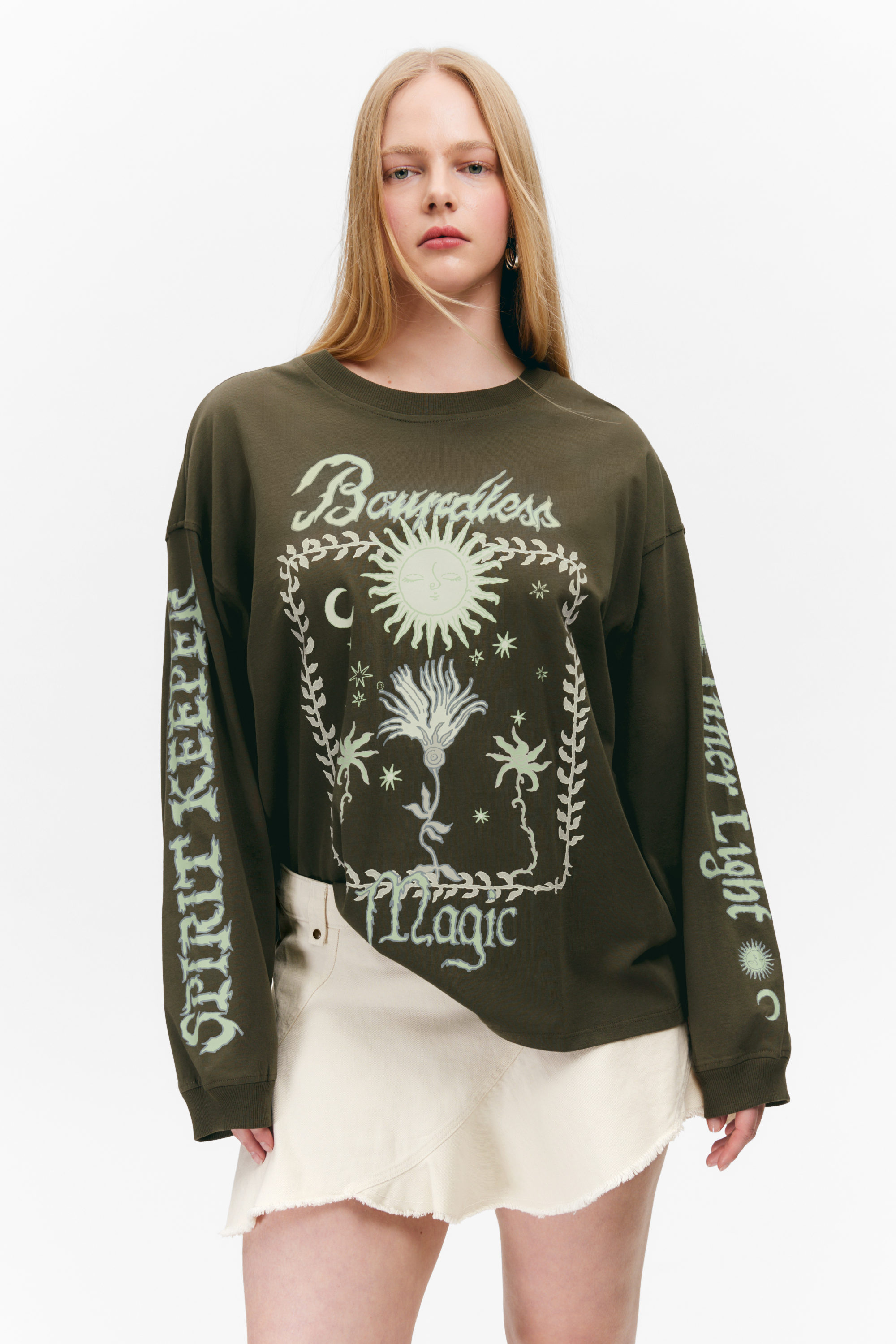 Dark Khaki Green - Boundless - Oversized T-shirt met lange mouwen - 1