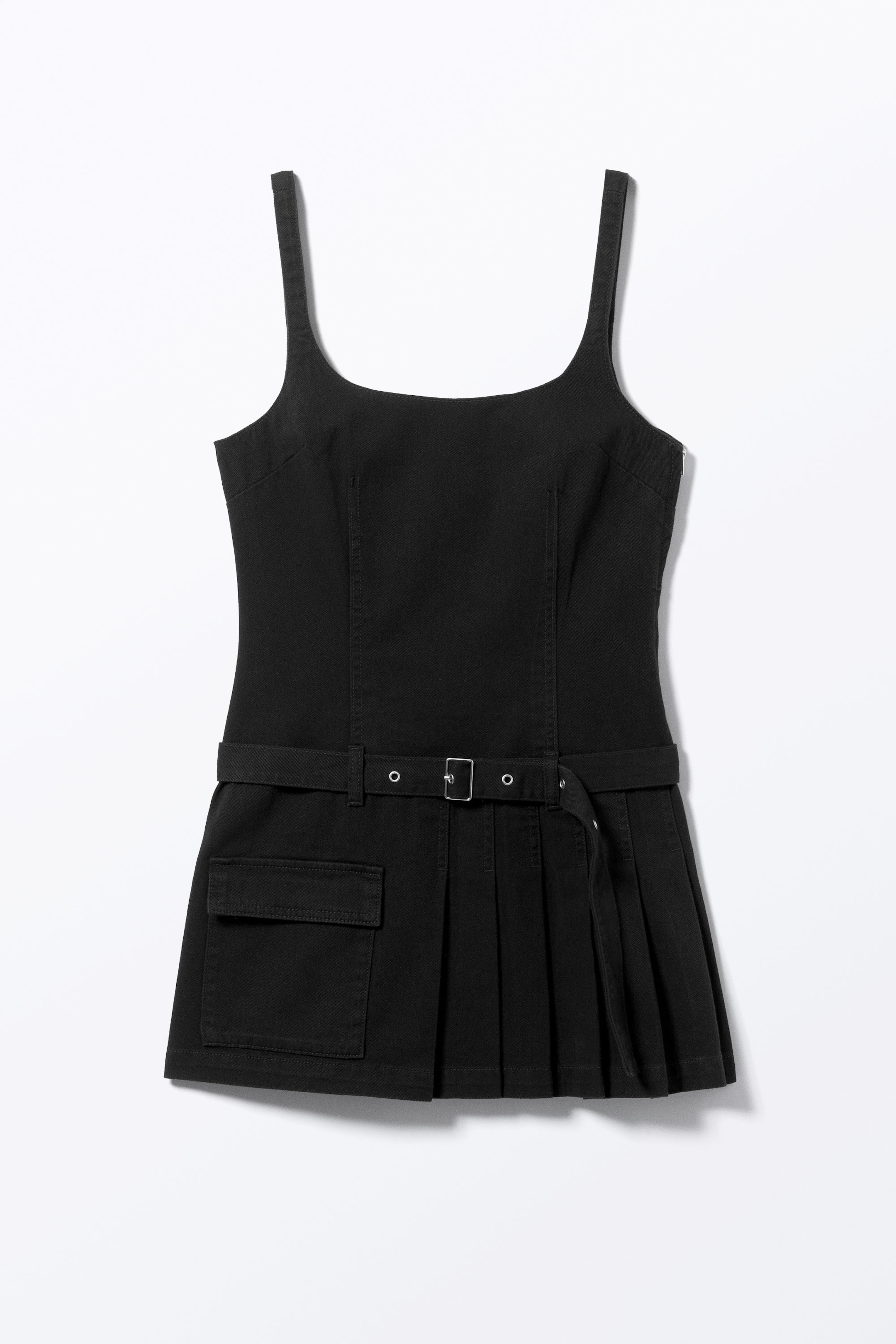 Zwart - Geplooide mini-jurk met ceintuur - 4