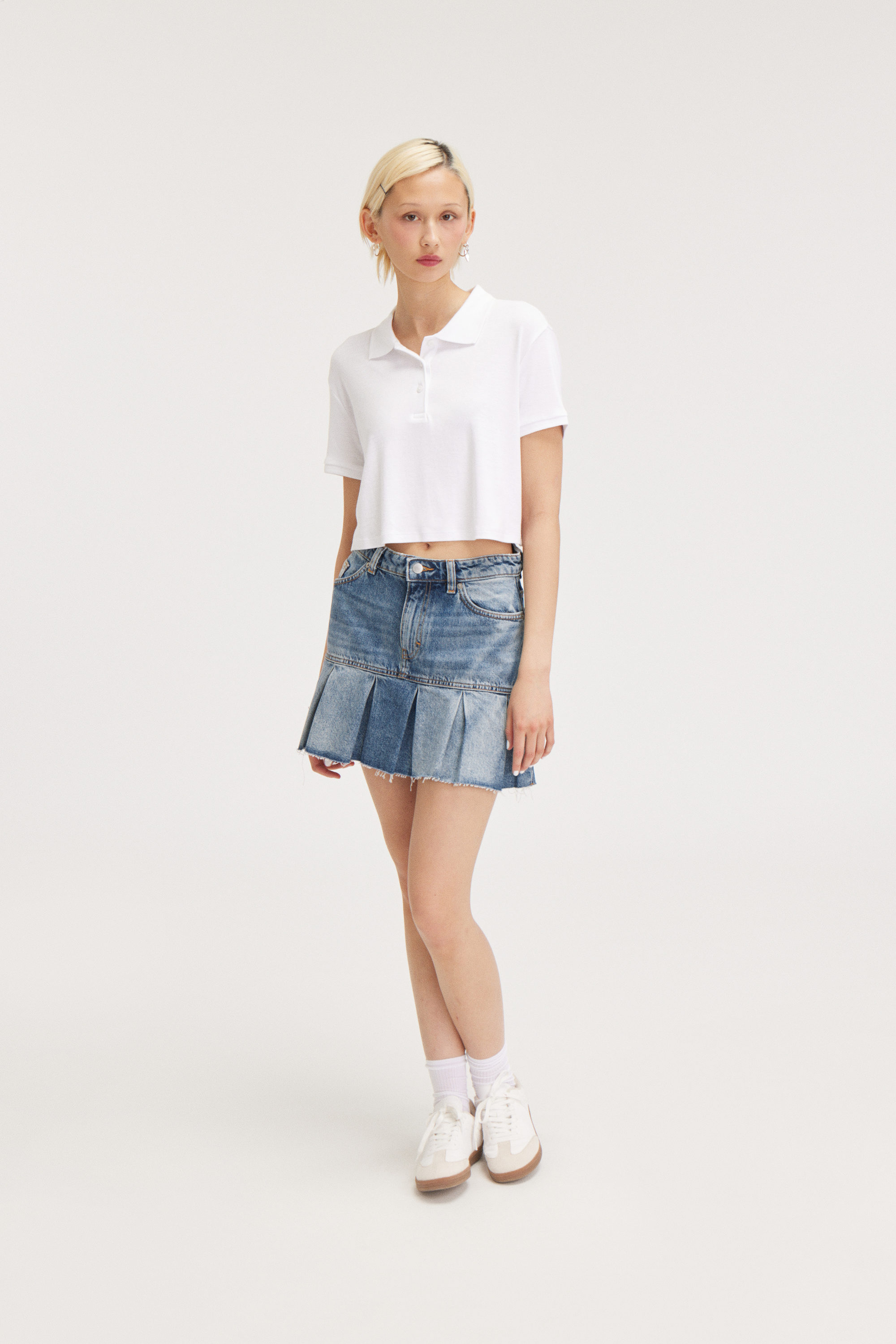 Starling Blue - Pleated Mini Denim Skirt - 0