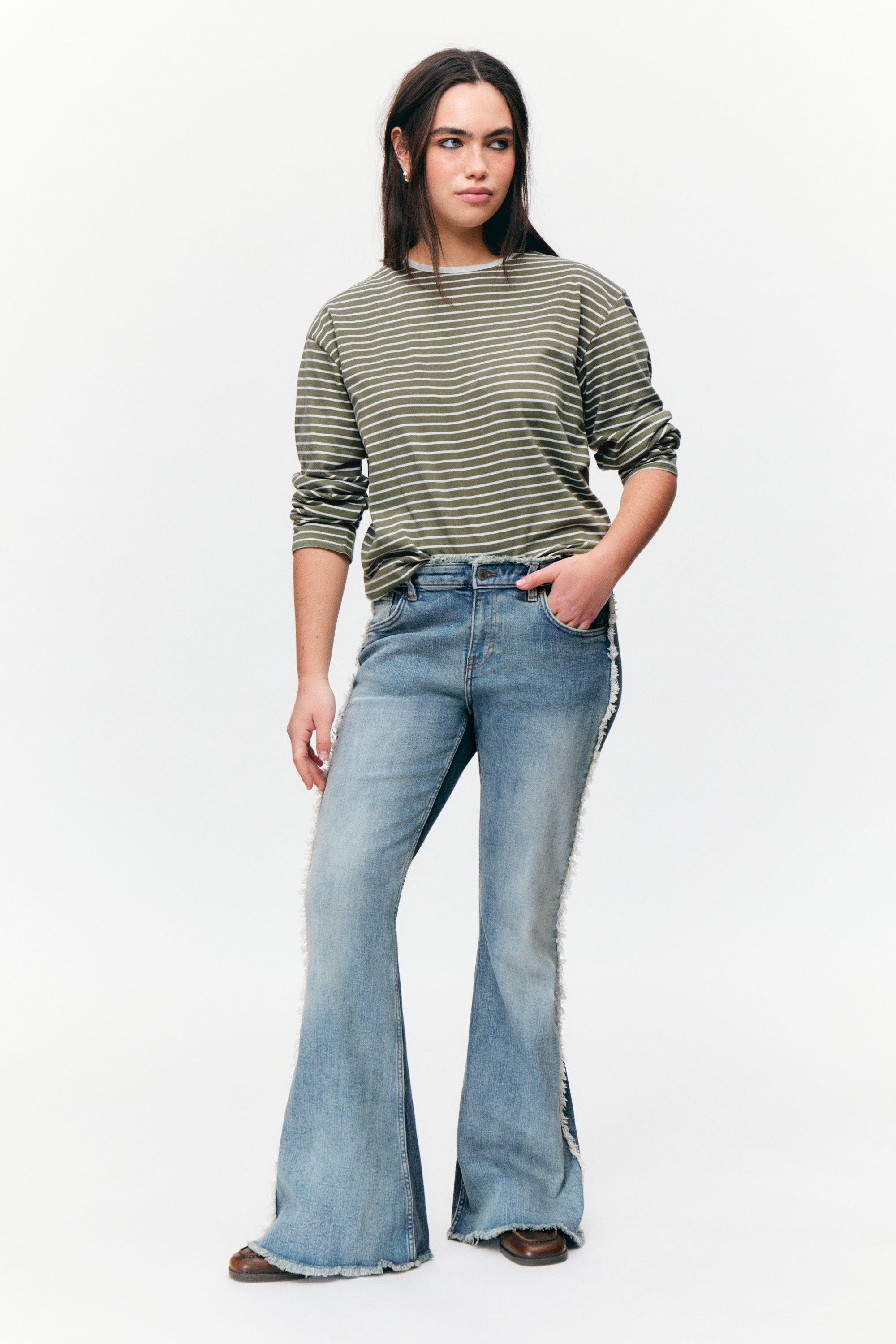 Striped Khaki - Boxy Sleeve T-Shirt - 2