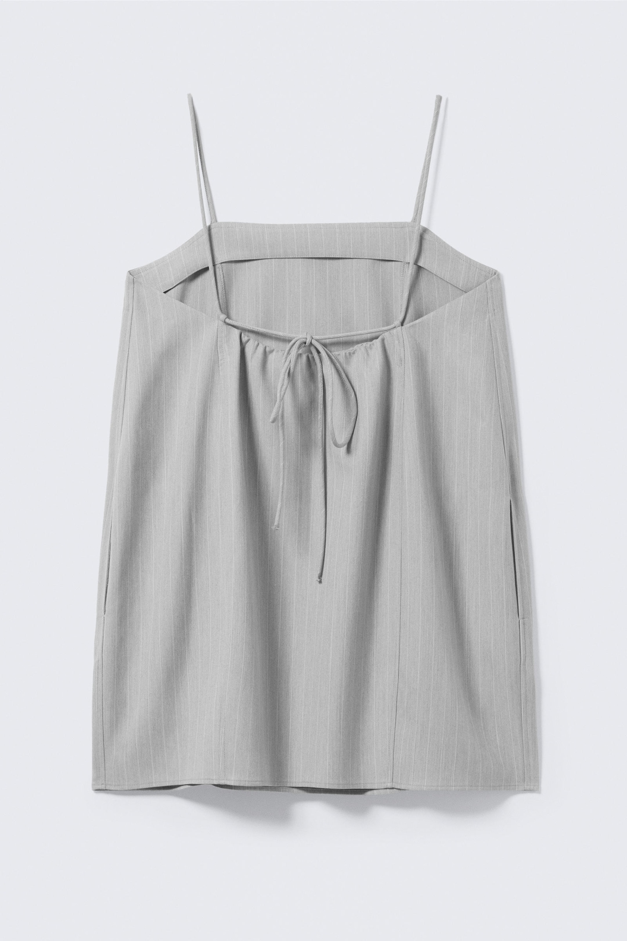 Light Grey - Pinstripe - Tie-Back Twill Mini Dress - 5