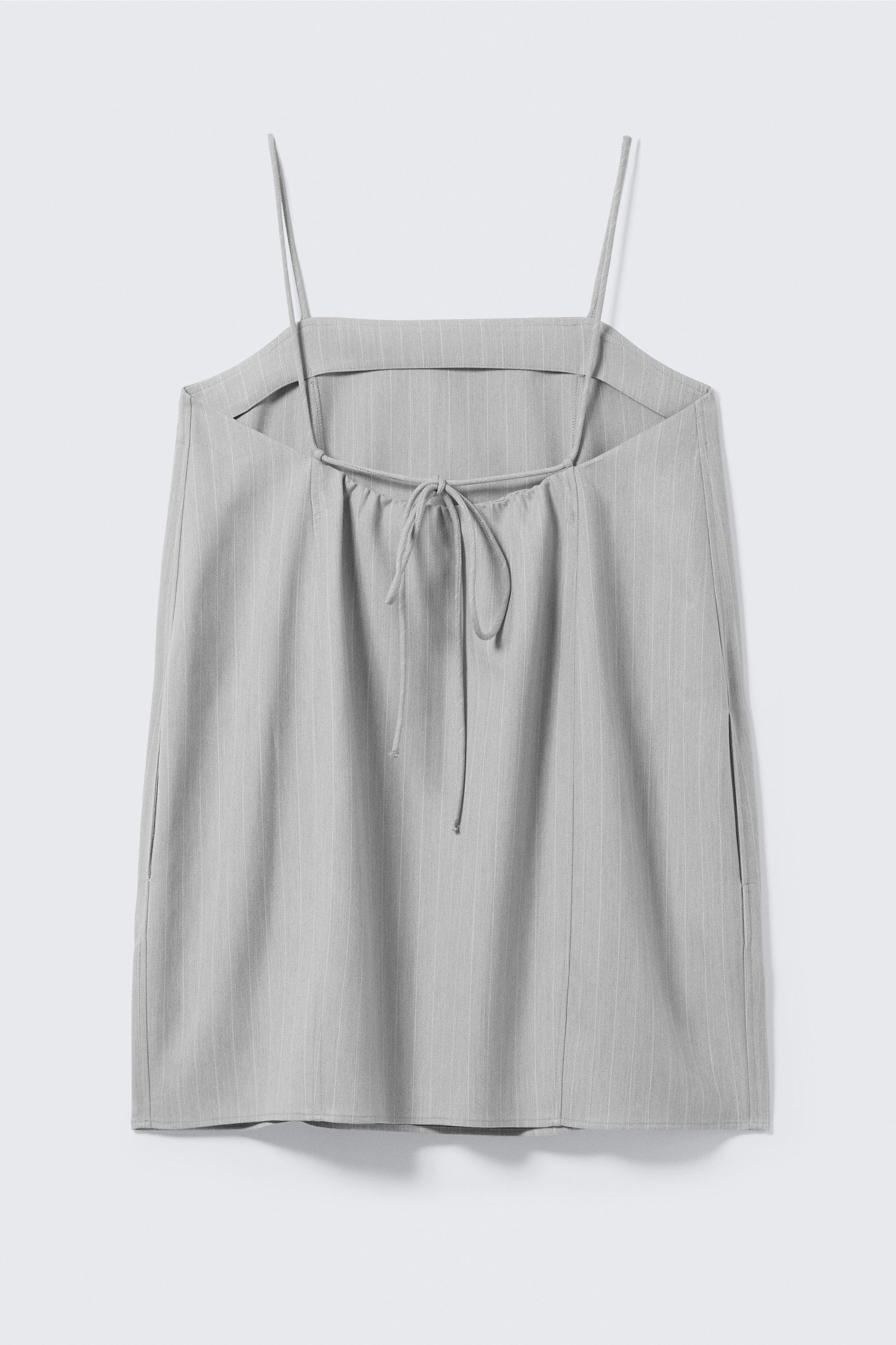 Light Grey - Pinstripe - Tie-Back Twill Mini Dress - 5