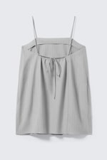 Light Grey - Pinstripe - Tie-Back Twill Mini Dress - 5