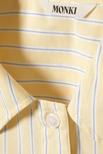 Striped Light Yellow - Oversized Short-Sleeved Cotton Poplin Shirt - 4