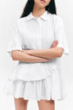 Weiß - Oversized Mini-Hemdkleid mit Rüschen - 1
