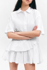 Wit - Oversized mini-overhemdjurk met ruches - 1