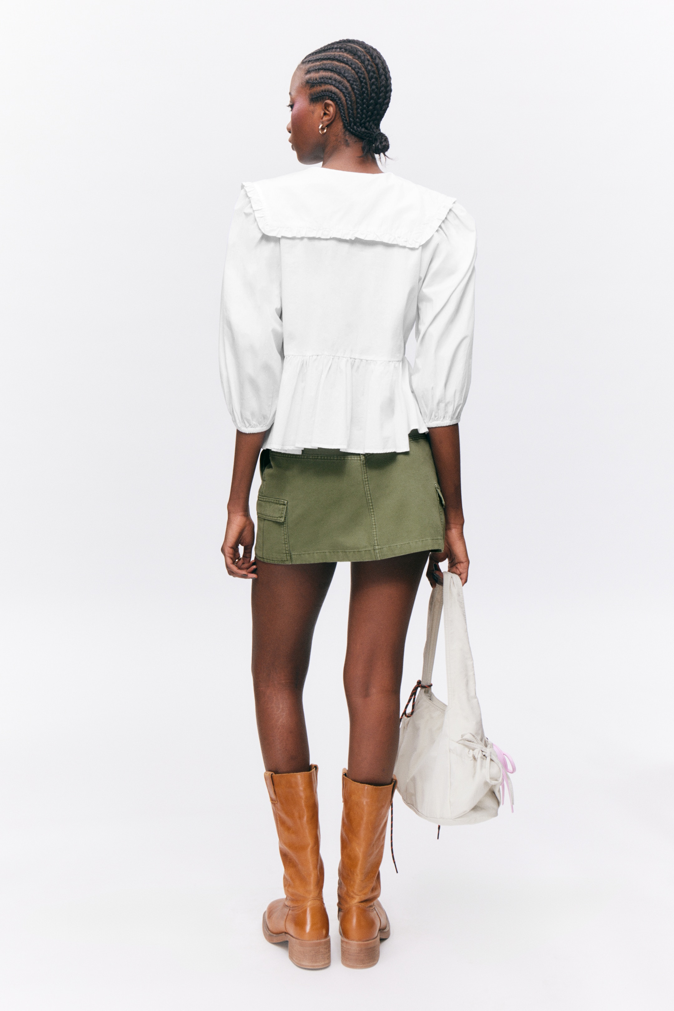 Visa större bild: Peplum poplin-blus - Vit - DAM | H&M SE 4