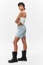 Venice Blue - Light Blue - Aimo Mid-Rise Straight Leg Denim Shorts - 3