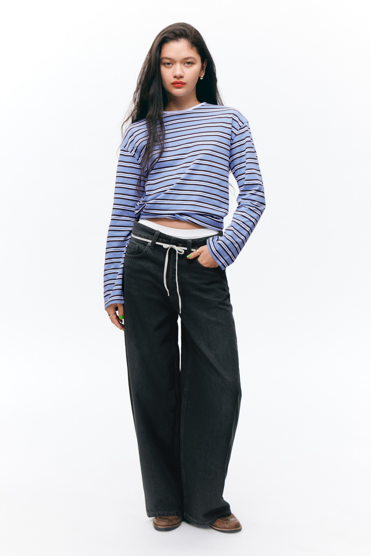 Boxy Sleeve T-Shirt - Blue & Brown Stripes/Red & White Stripe - 3