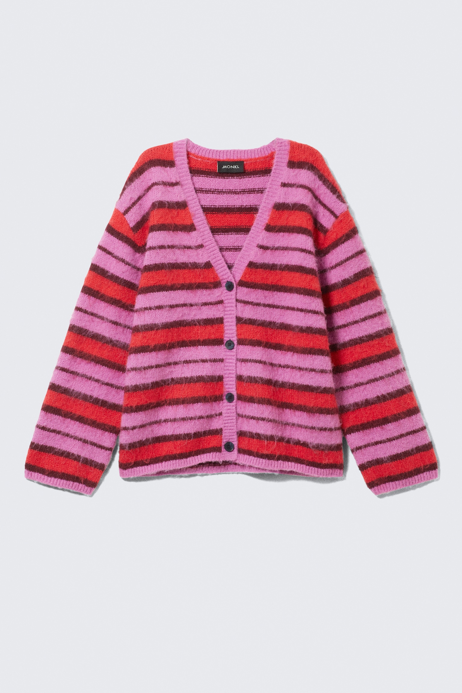 Fluffy knit cardigan - Pink & Red Stripe - 2