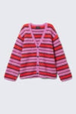Pink & Red Stripe - Fluffy knit cardigan - 4