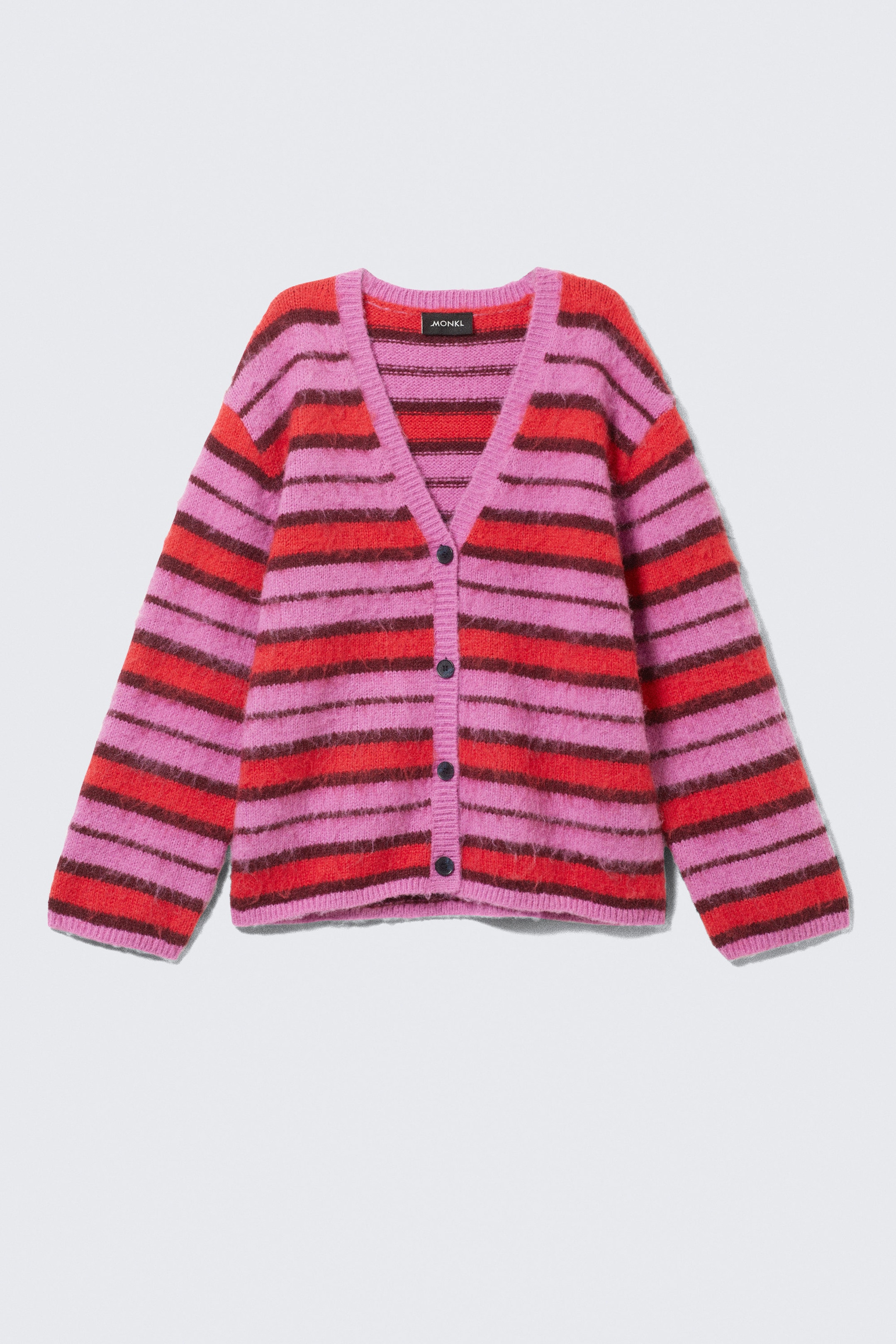 Pink & Red Stripe - Fluffy knit cardigan - 3