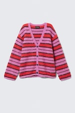 Pink & Red Stripe - Fluffy knit cardigan - 3