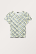 Yellow - Blue Check - Cropped t-shirt - 0