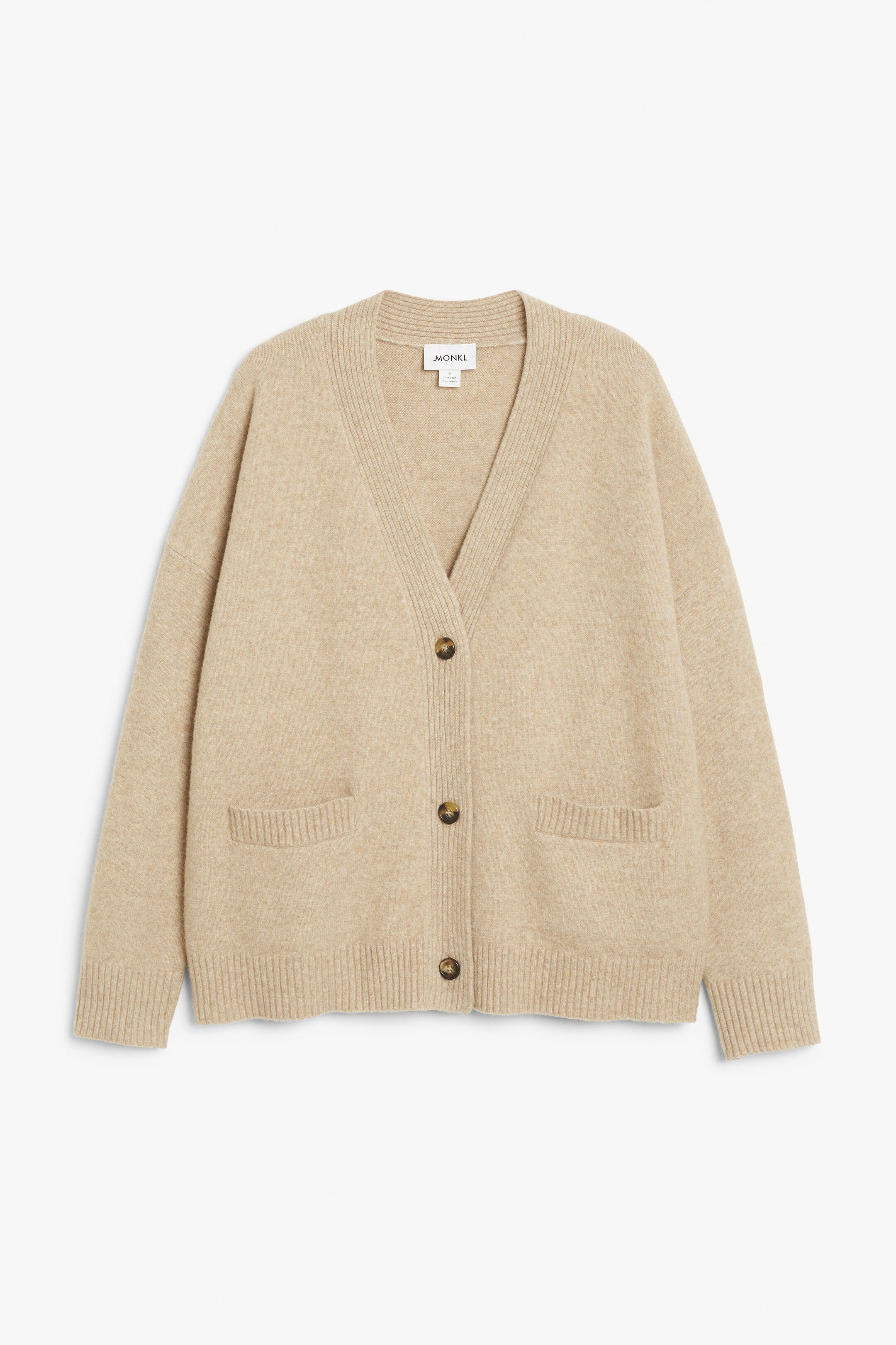 Beige - Locker geschnittene Strickjacke - 0