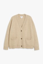 Beige - Locker geschnittene Strickjacke - 0