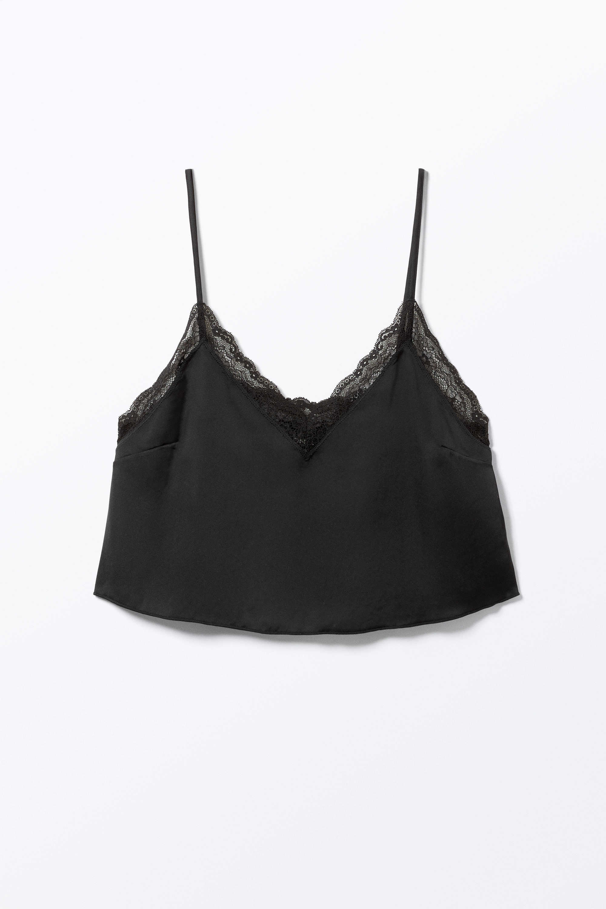 Black - Lace Satin Strap Top - 3