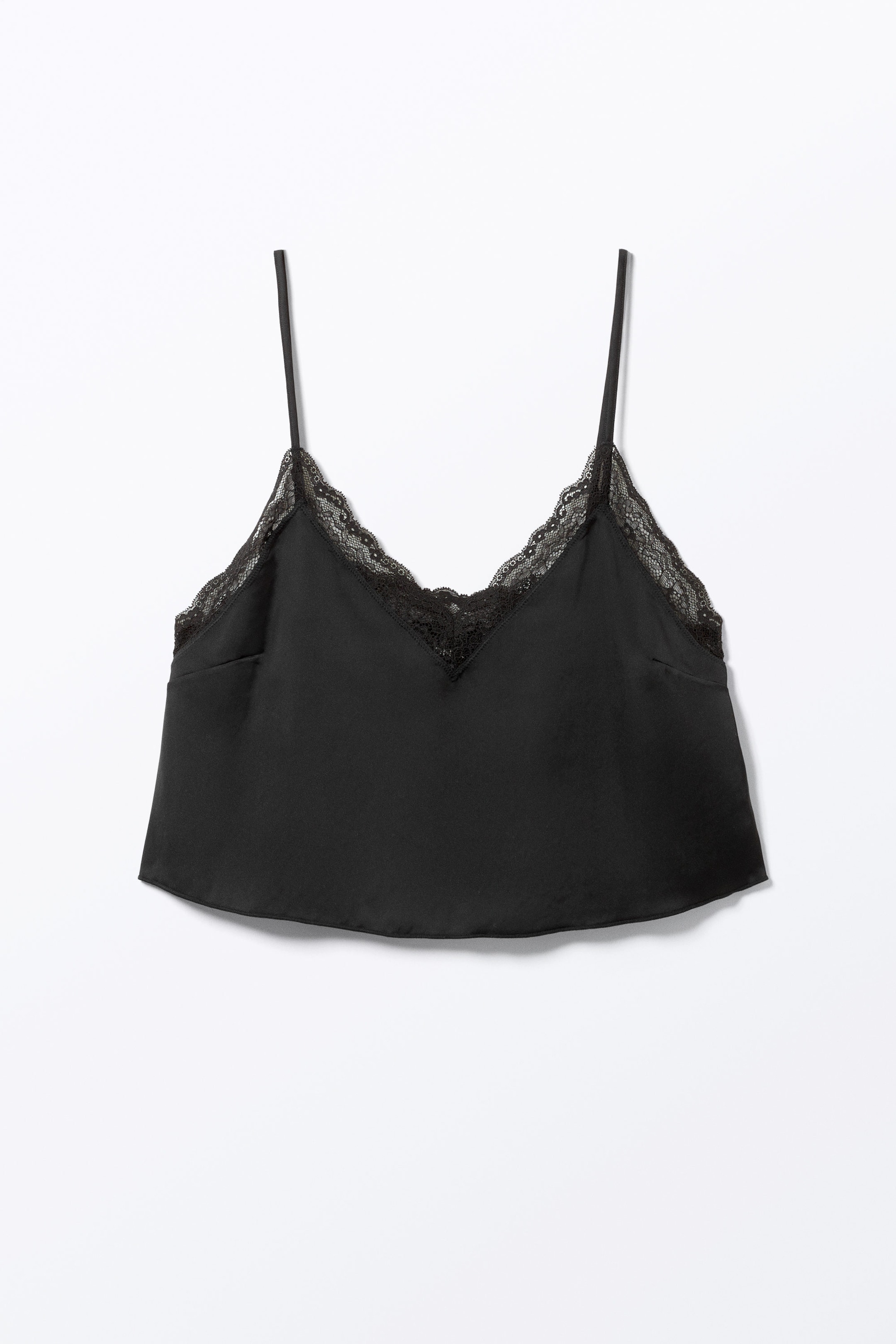 Black - Lace Satin Strap Top - 0