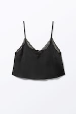 Black - Lace Satin Strap Top - 0
