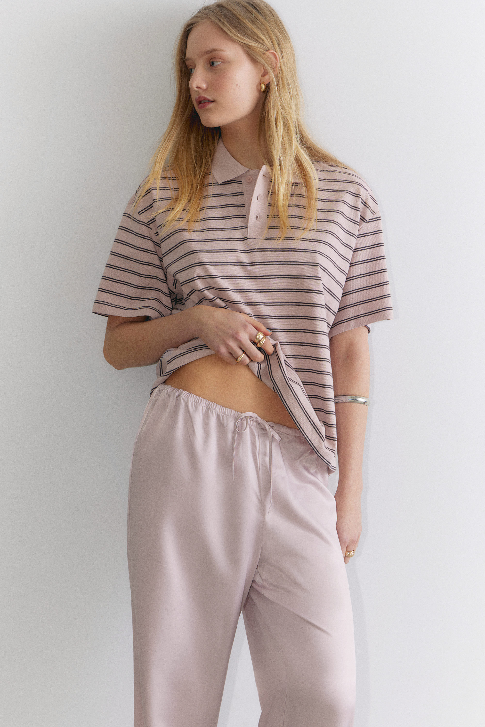 Pink & Black Stripes - Striped Relaxed Fit Polo Shirt - 0