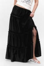 Black - Tiered Frilled Maxi Skirt - 1