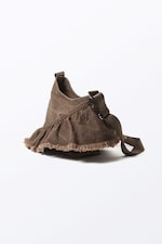 Washed Dark Brown - Frilled Cotton Canvas Handbag - 1