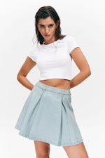 Sky Blue - Hellblau - Midi-Tellerrock aus Denim mit hohem Bund - 1