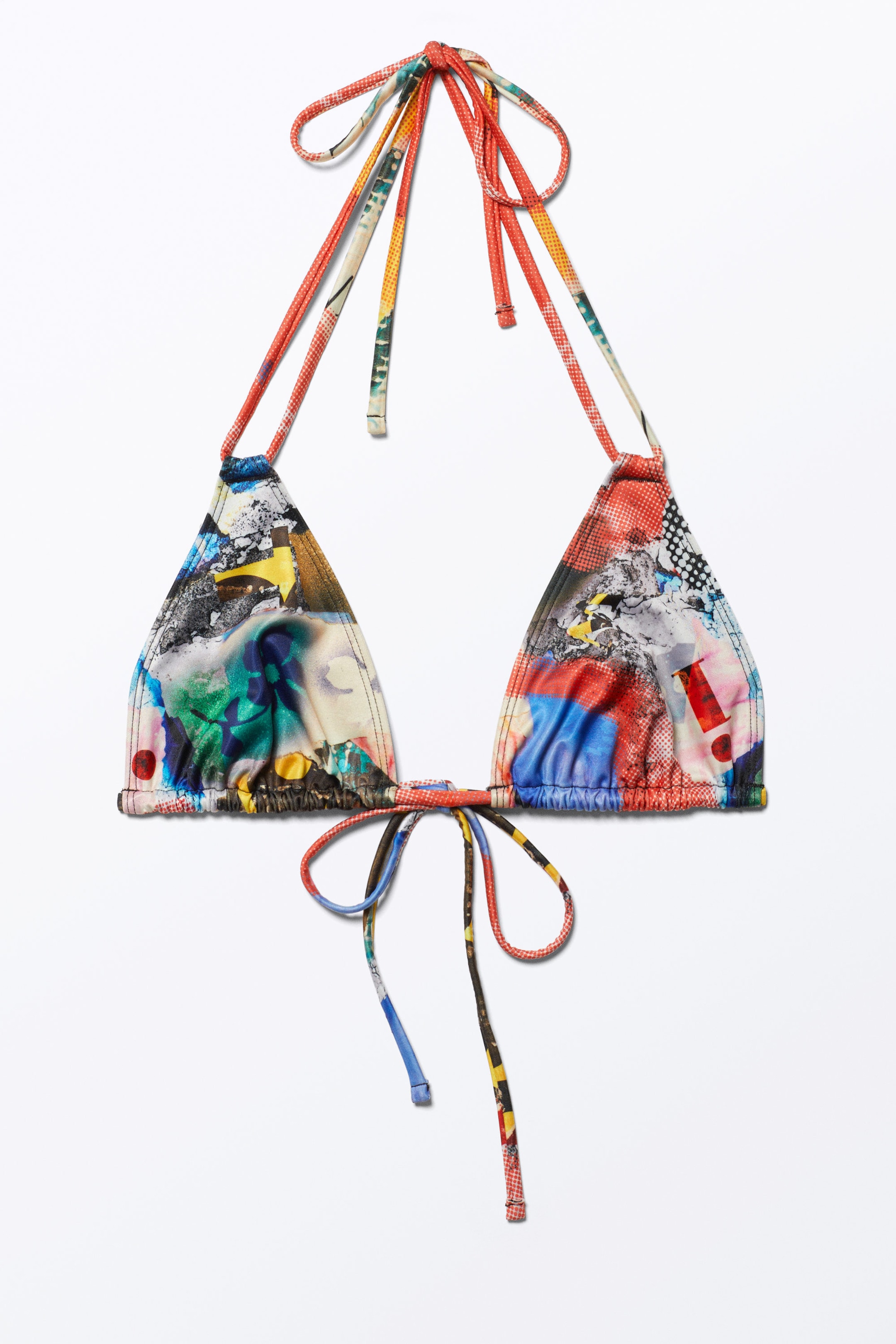 Multicoloured - Abstract Bloom - Printed Triangle Halter Bikini Top - 0