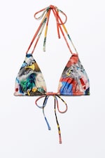 Multicoloured - Abstract Bloom - Printed Triangle Halter Bikini Top - 0