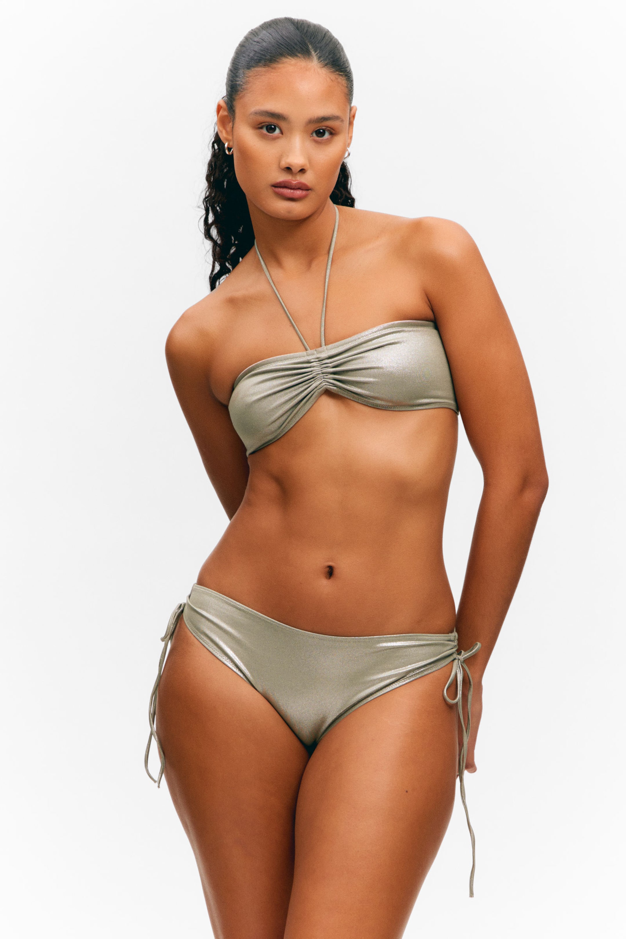 Glitter Khaki Green - Glitter Halter Bikini Top - 1