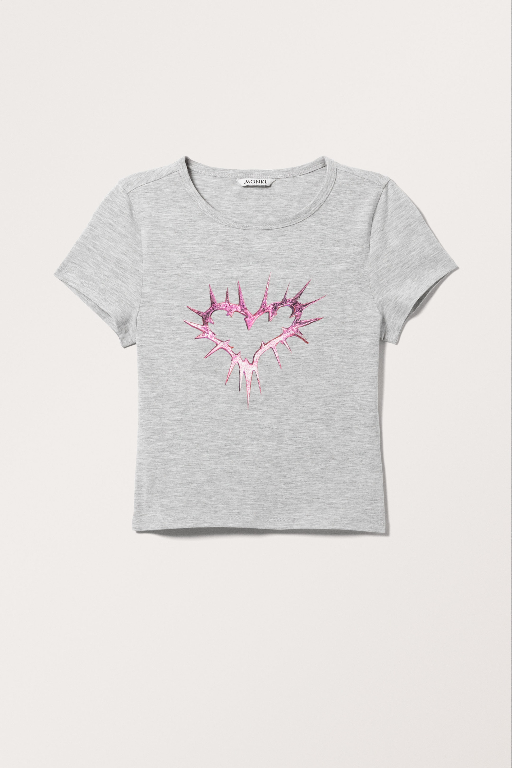 Grau mit rosa Stachelherz - Kurzes T-Shirt - 0