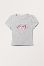 Grau mit rosa Stachelherz - Kurzes T-Shirt - 0