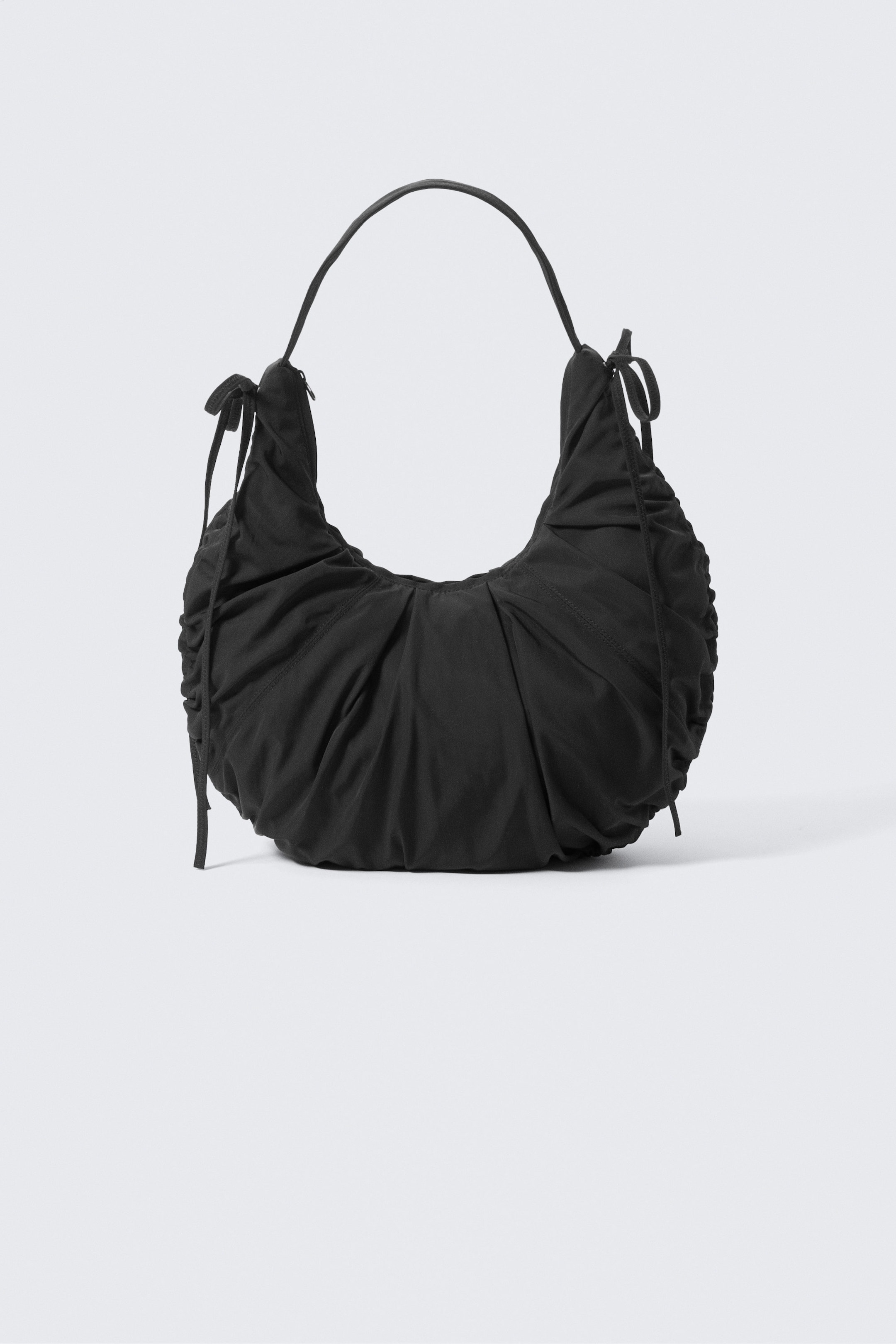 Black - Ruched Crescent Shoulder Bag - 0