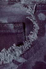 Blue Floral - Frayed Low Waist Twill Trousers - 4