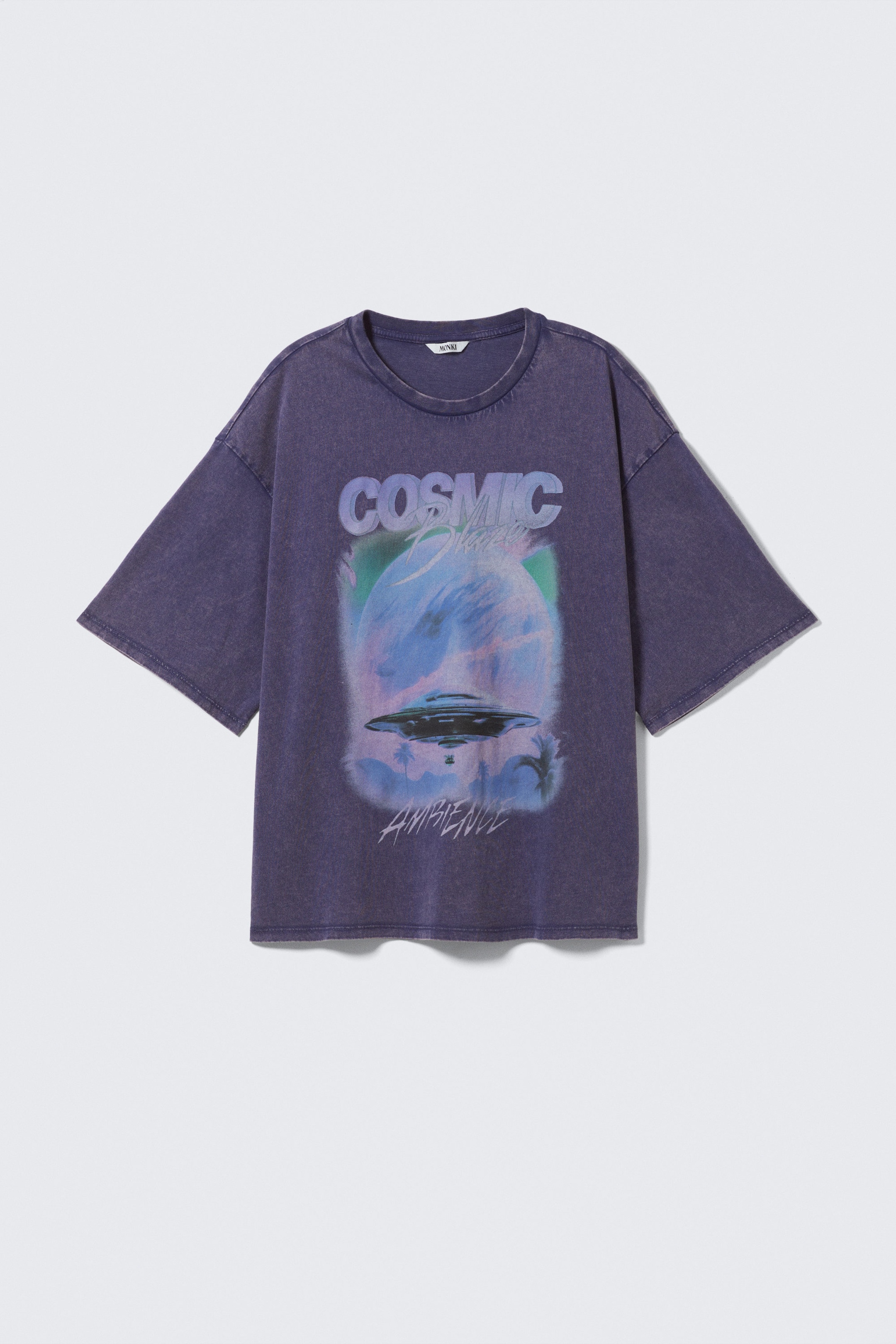 Washed Blau - "Cosmic Blaze" - Bedrucktes T-Shirt mit Boxy Fit - 0