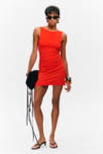 Bright Red - Gathered Jersey Mini Dress - 0