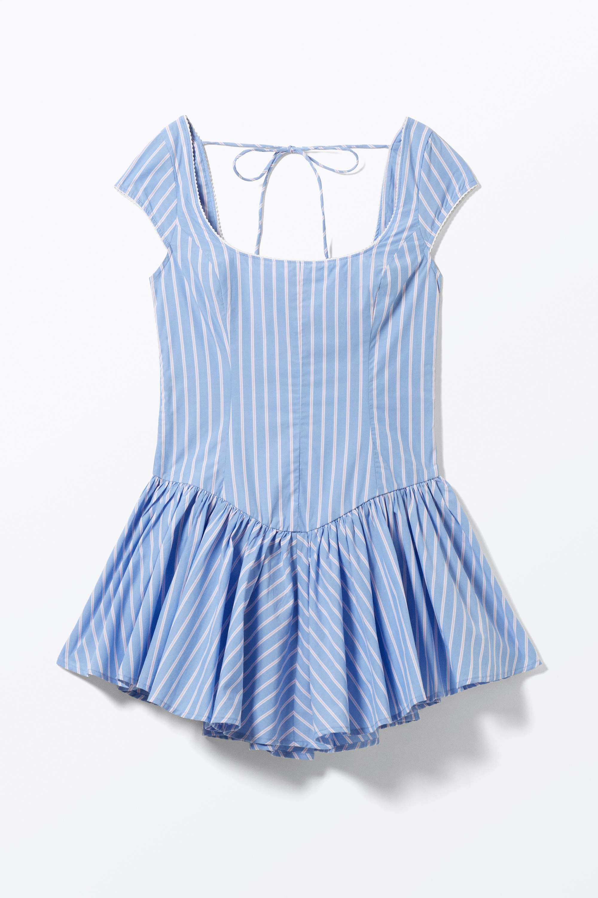Fit and Flare Mini Dress - Striped Blue & Pink/White White