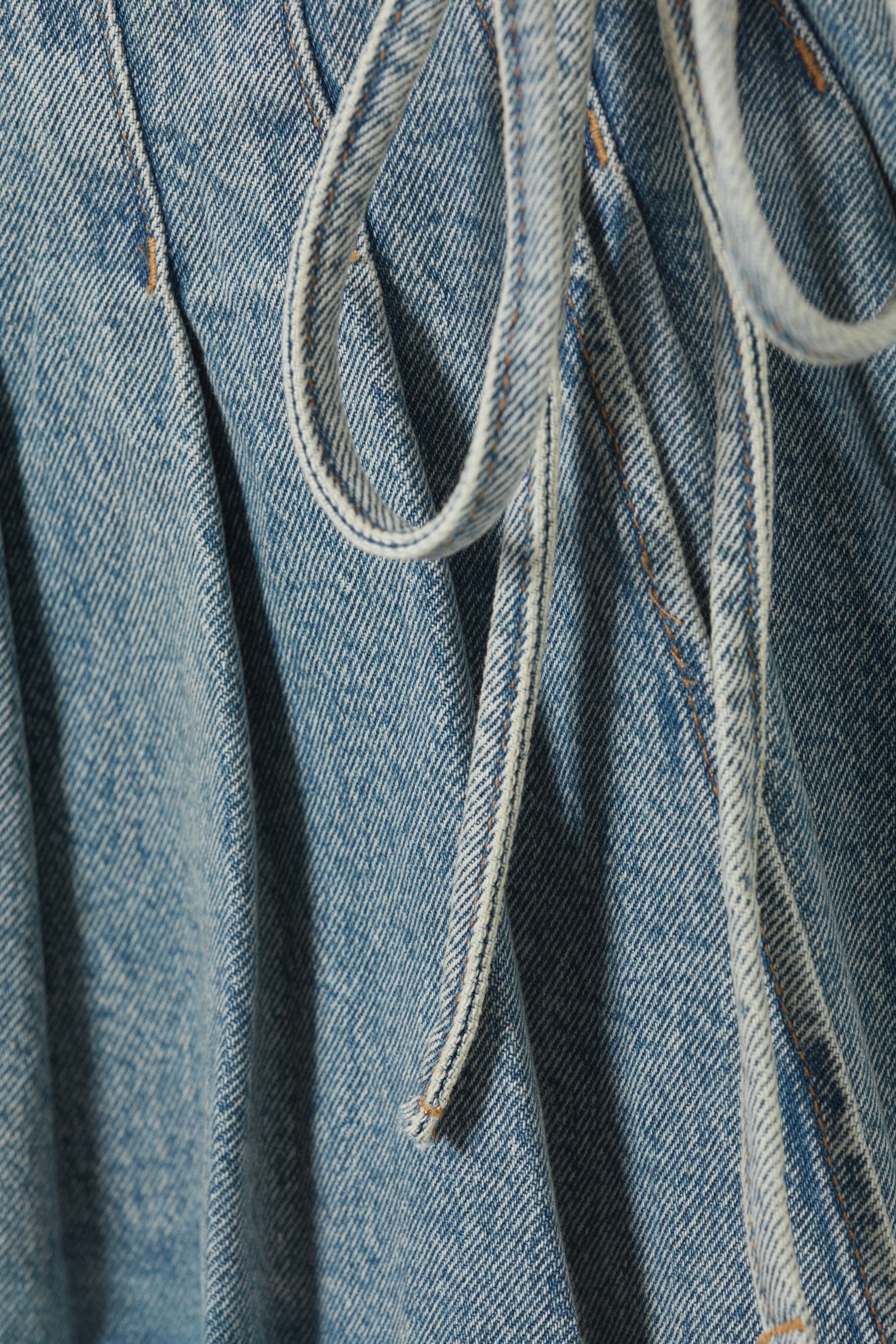 Mid Blue - Pleated Mini Denim Wrap Skirt - 1