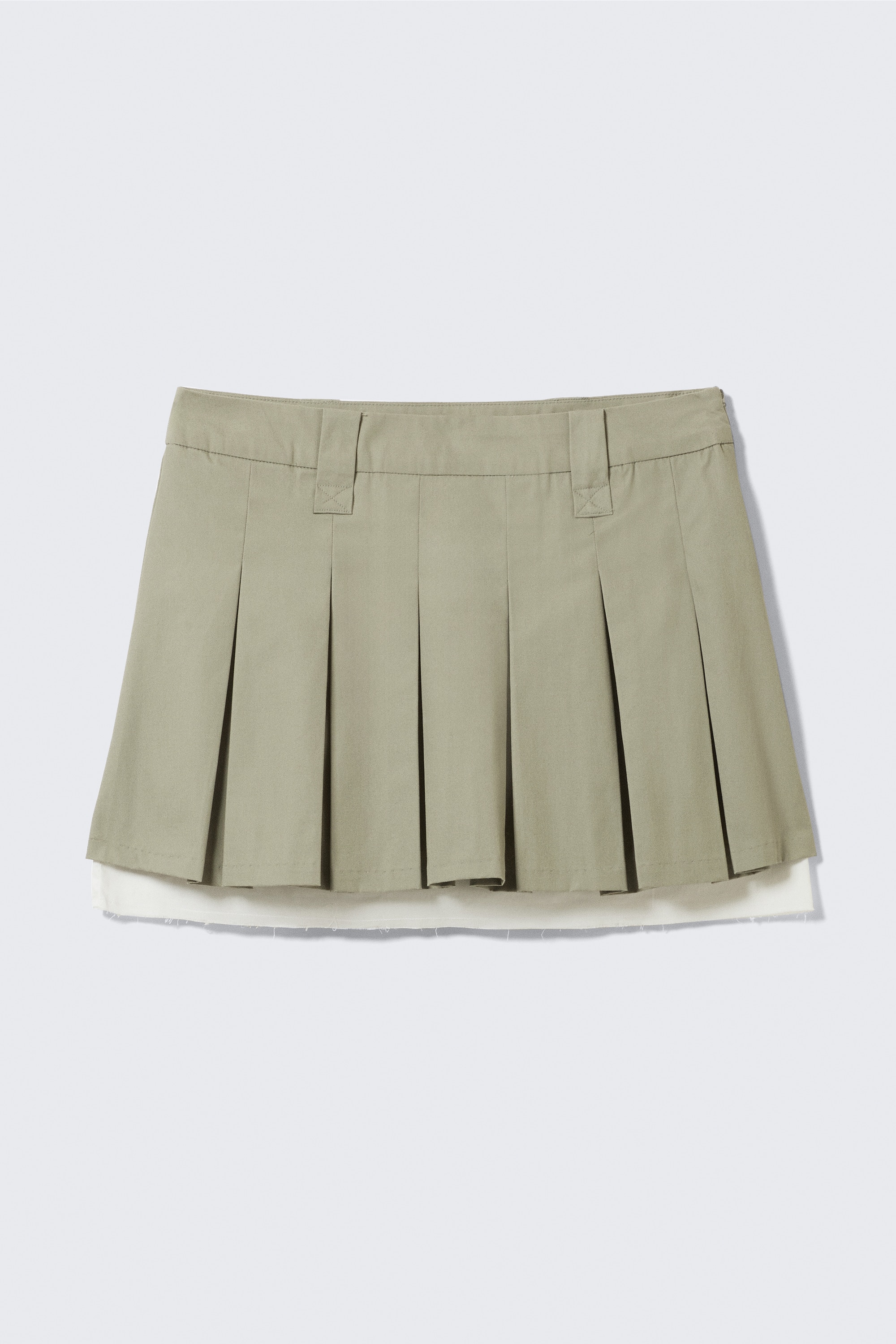 Mid-Rise Pleated Mini Twill Skirt - Khaki Green/Beige