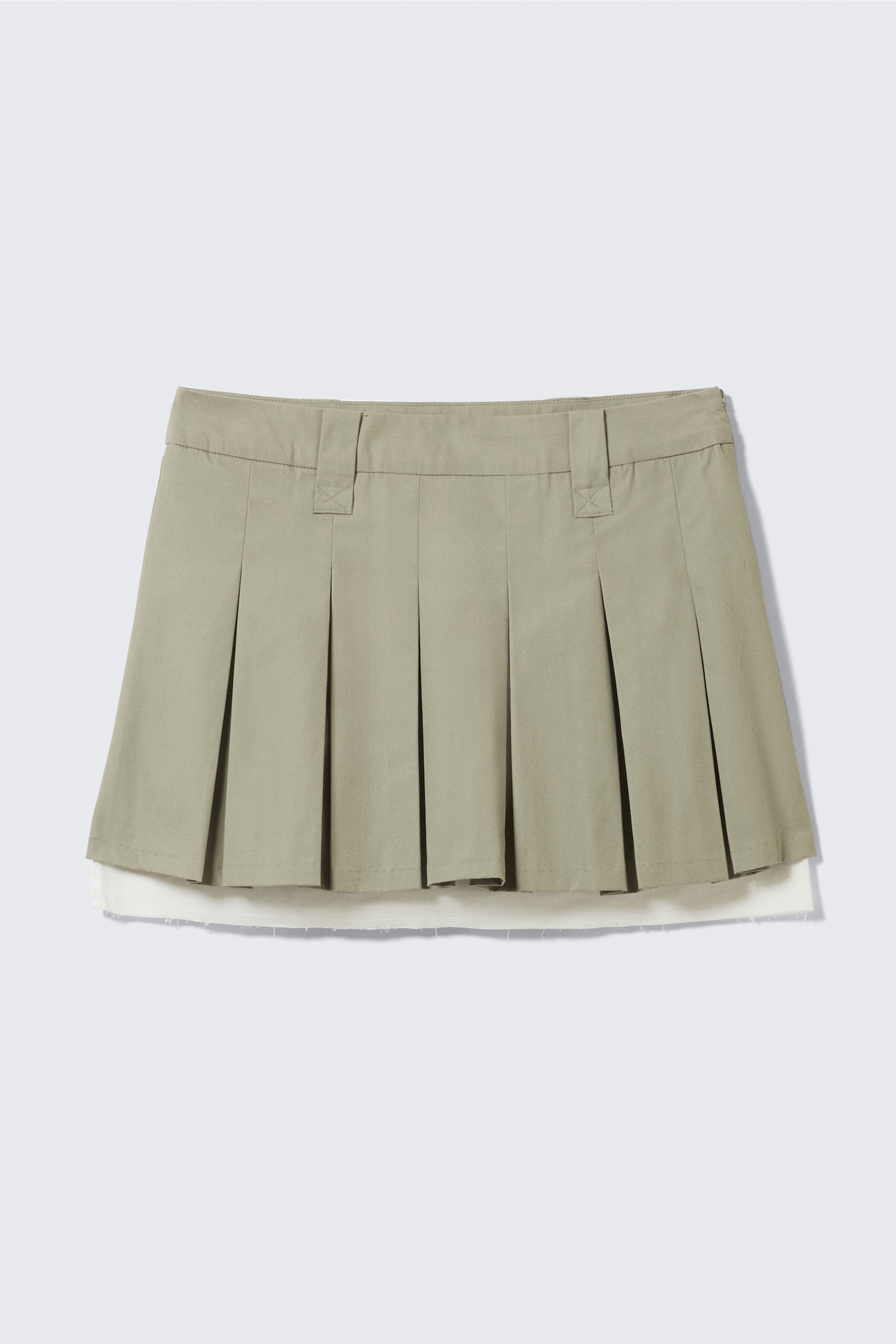 Mid-Rise Pleated Mini Twill Skirt - Khaki Green/Beige - 2