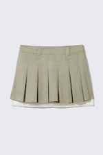 Khaki Green - Mid-Rise Pleated Mini Twill Skirt - 3