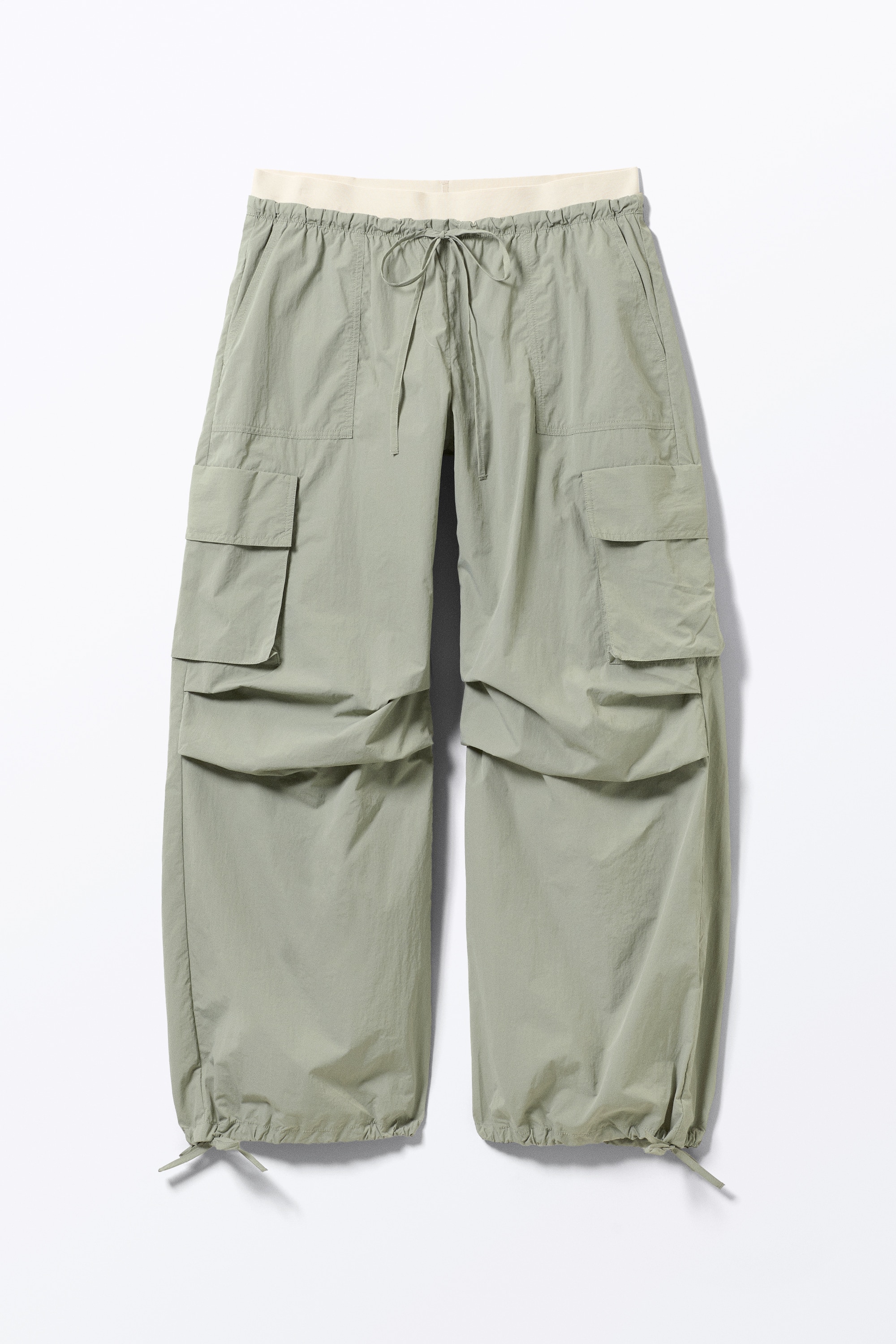 Luźne nylonowe spodnie cargo - Jasna zieleń khaki