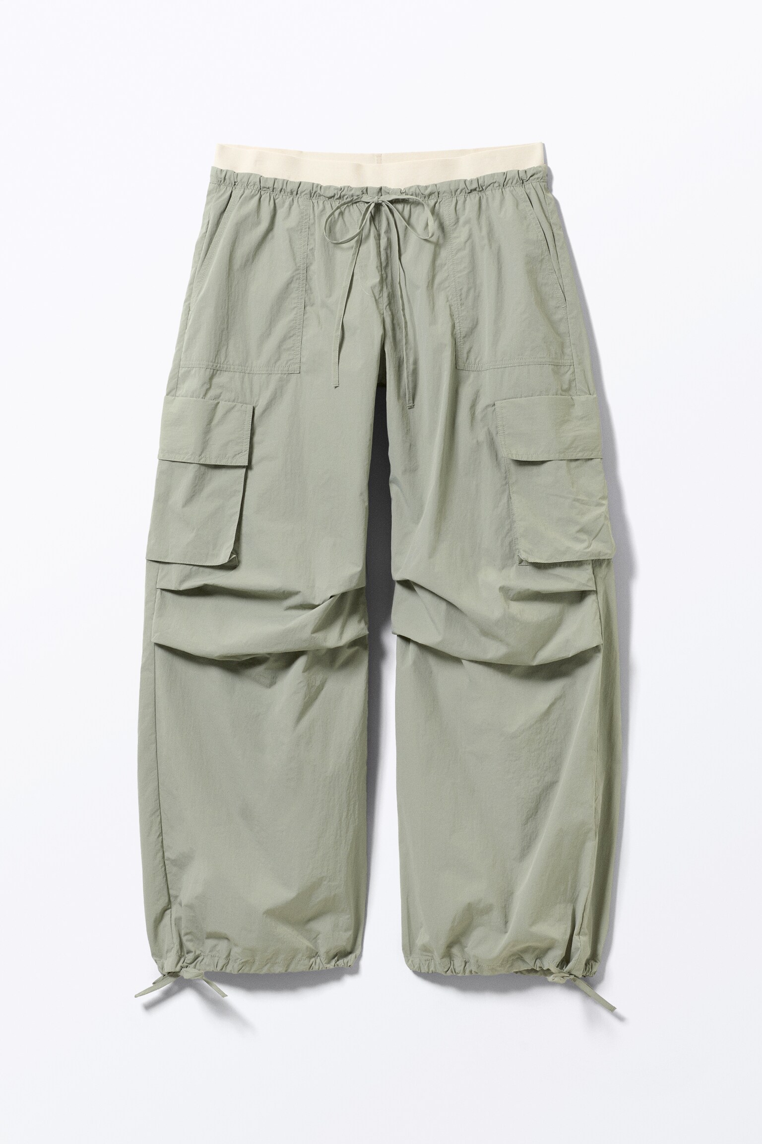 Loose Nylon Cargo Trousers - Light Khaki Green - 2