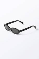 Black - Black Lenses - Slim Oval Tinted Sunglasses - 1