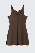 Dark Brown - Mini Jersey Tank Dress - 4