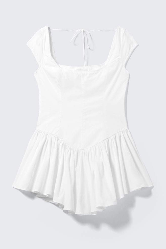 Minivestido ceñido y acampanado - Blanco/Rayas azules y rosas - 1