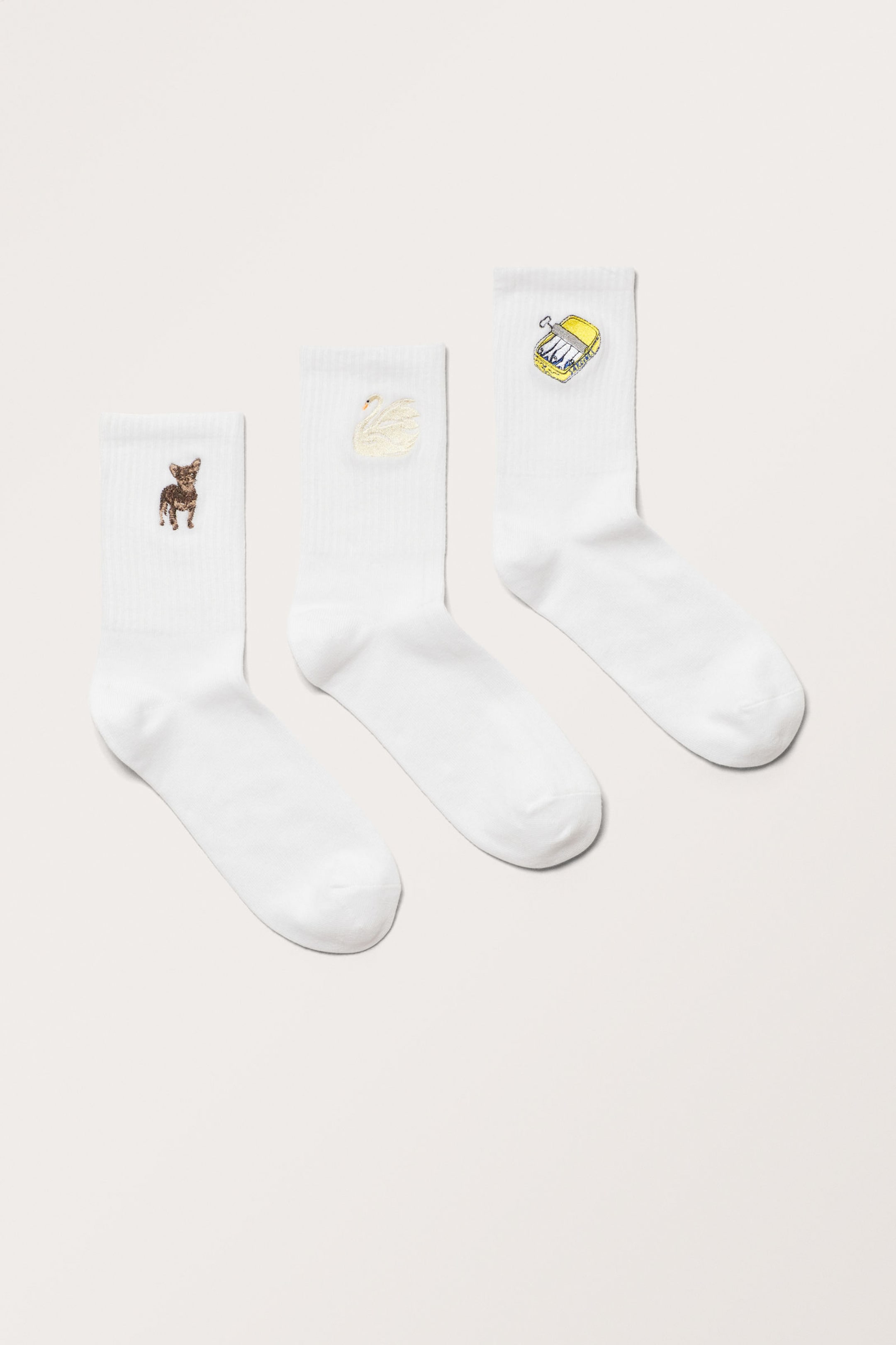 White Embroidered Mix - 3-pack Embroidered Socks - 0
