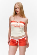 White & Orange - Tropic Noir - Drawstring Bandeau Top - 0