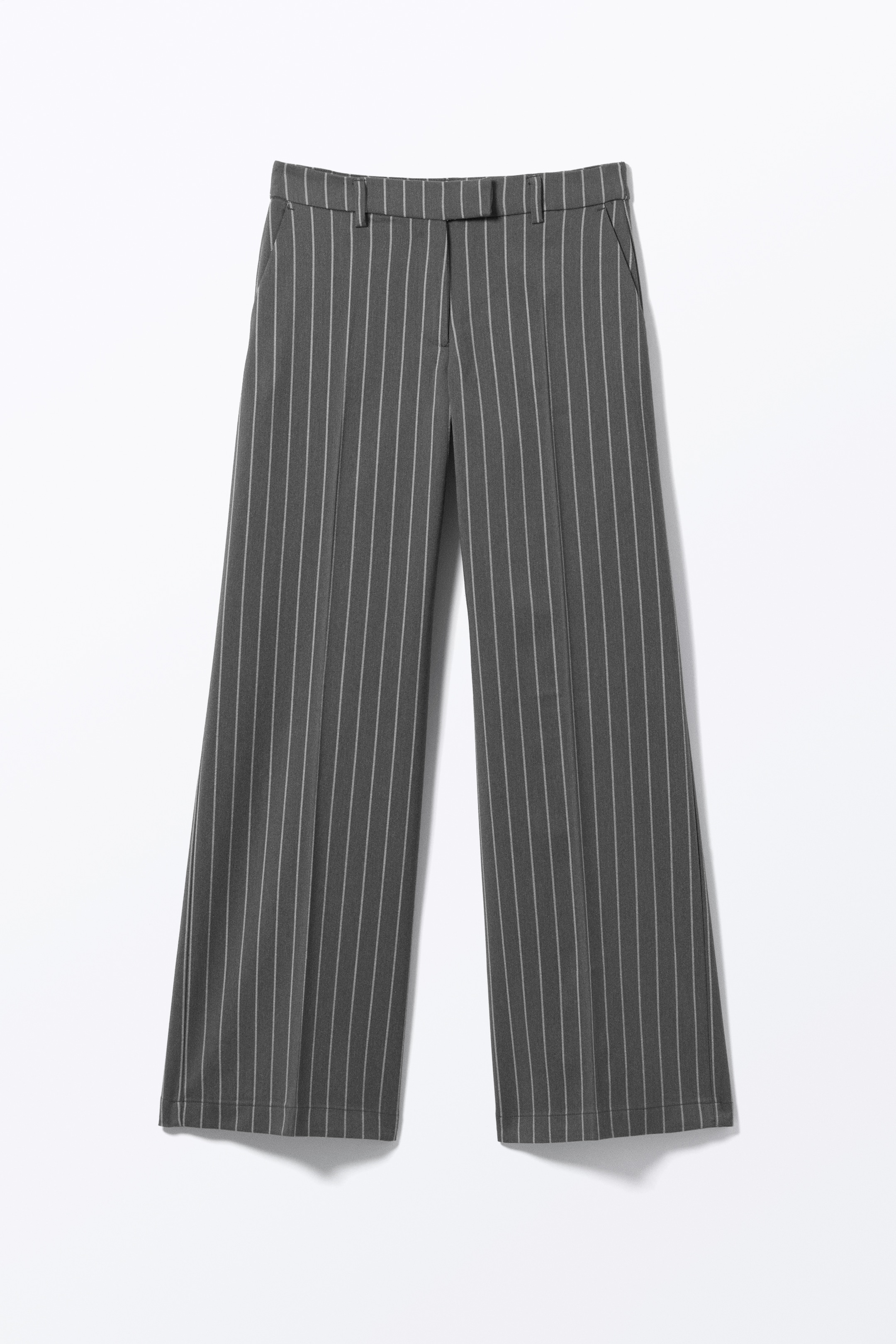 Ingrandisci l'immagine: Low Waisted Pleated Suiting Trousers - Striped Dark Grey - DONNA | H&M CH 5