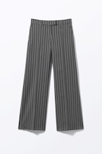 Striped Dark Grey - Low Waisted Pleated Suiting Trousers - 4